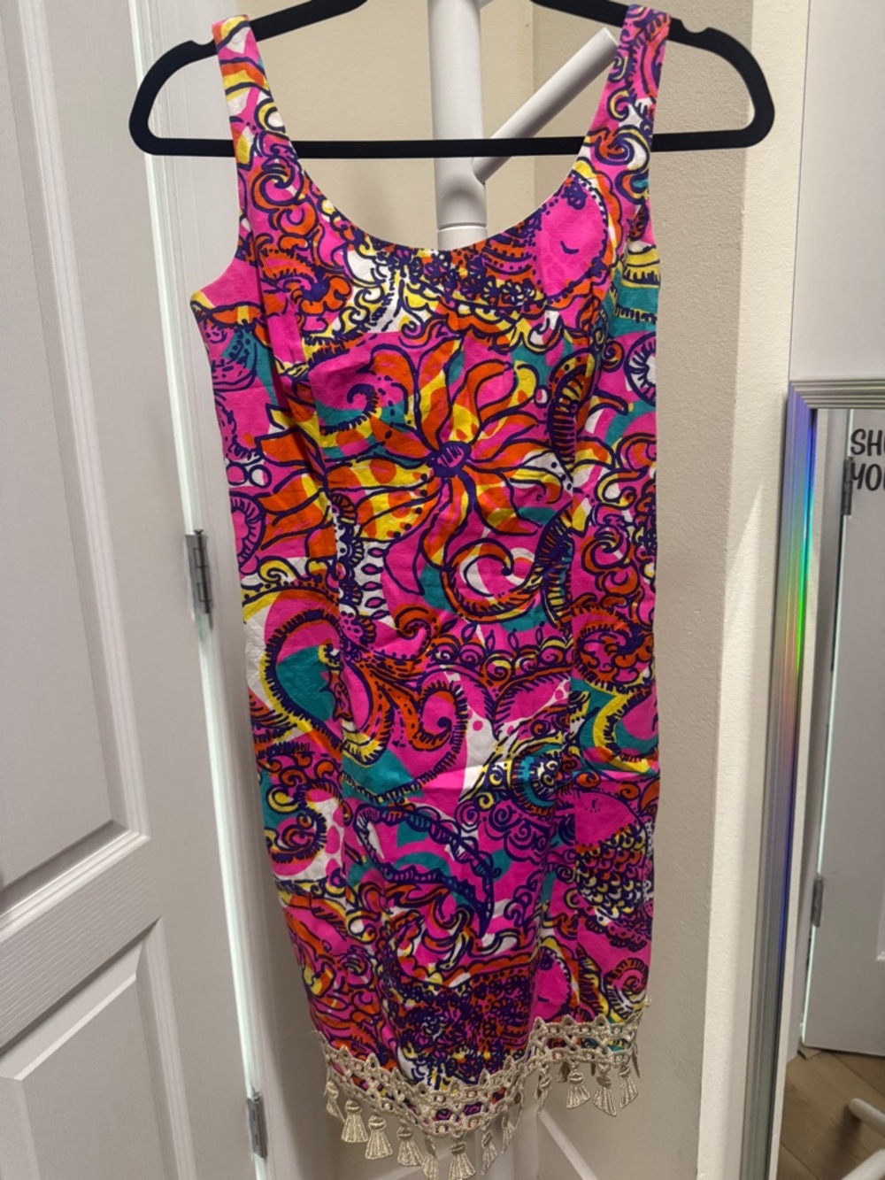 Lilly Pulitzer Pink Multicolor Sleeveless Midi Dress with Tassel Trim